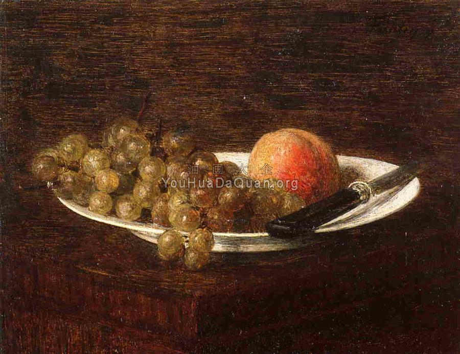 Still Life Peach and Grapes - 亨利·方丹·拉图尔